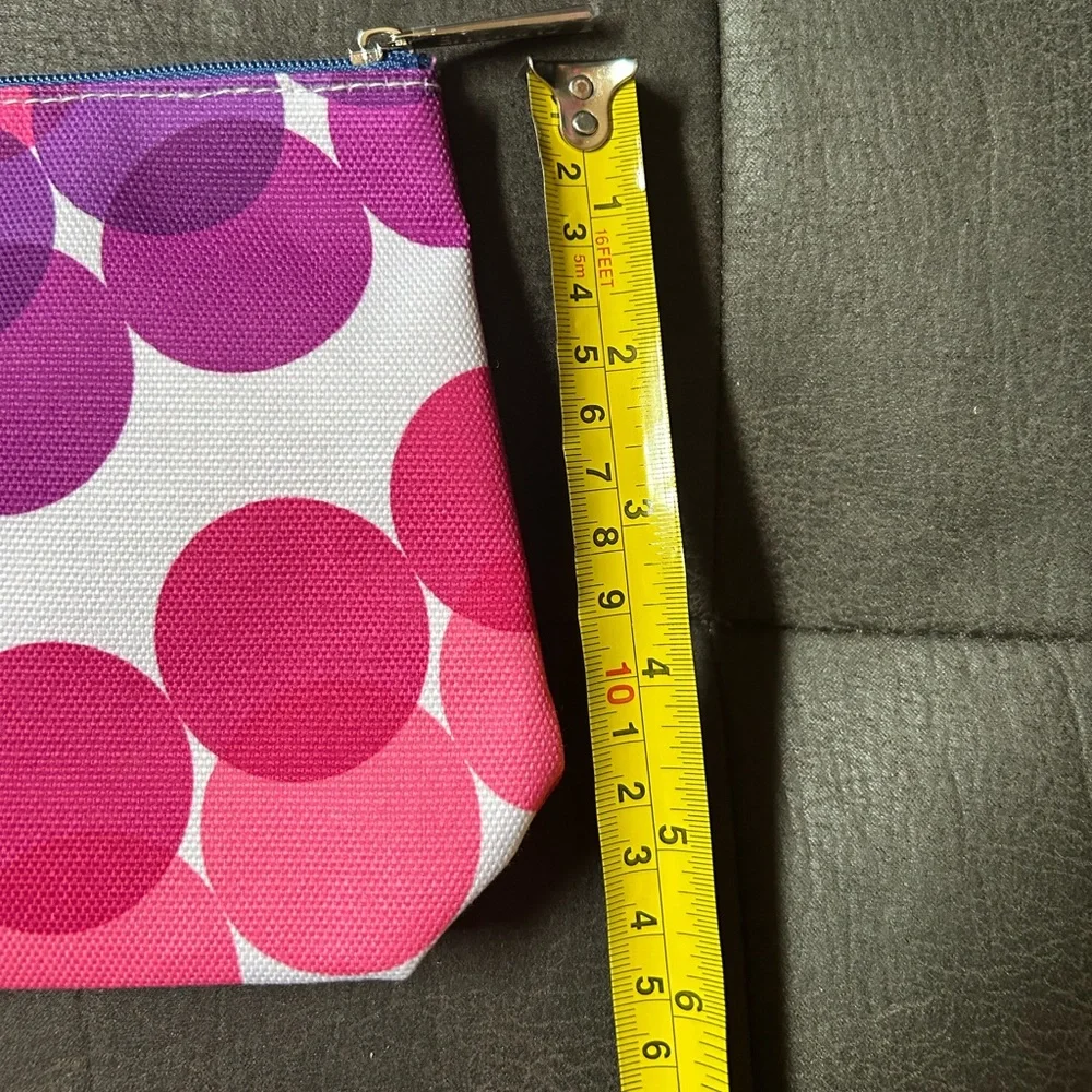 New Kapitza X Clinique Cosmetic Travel Bag Pink Purple Orange Polka Dot Modern